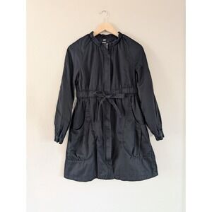 H&M Black Mid-Length Utility Jacket 4 Collarless Cargo Military Workwear Grunge